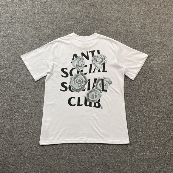 Anti Social Social Club White T Shirt With Silver Grey Rose Print